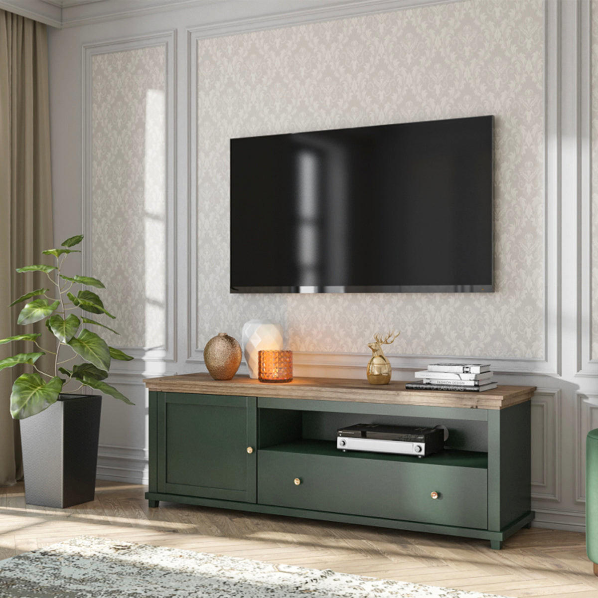 TV-MÖBEL Martin Grün und Holz - Grün, Holzwerkstoff (181/61/49cm) - Petits-meubles