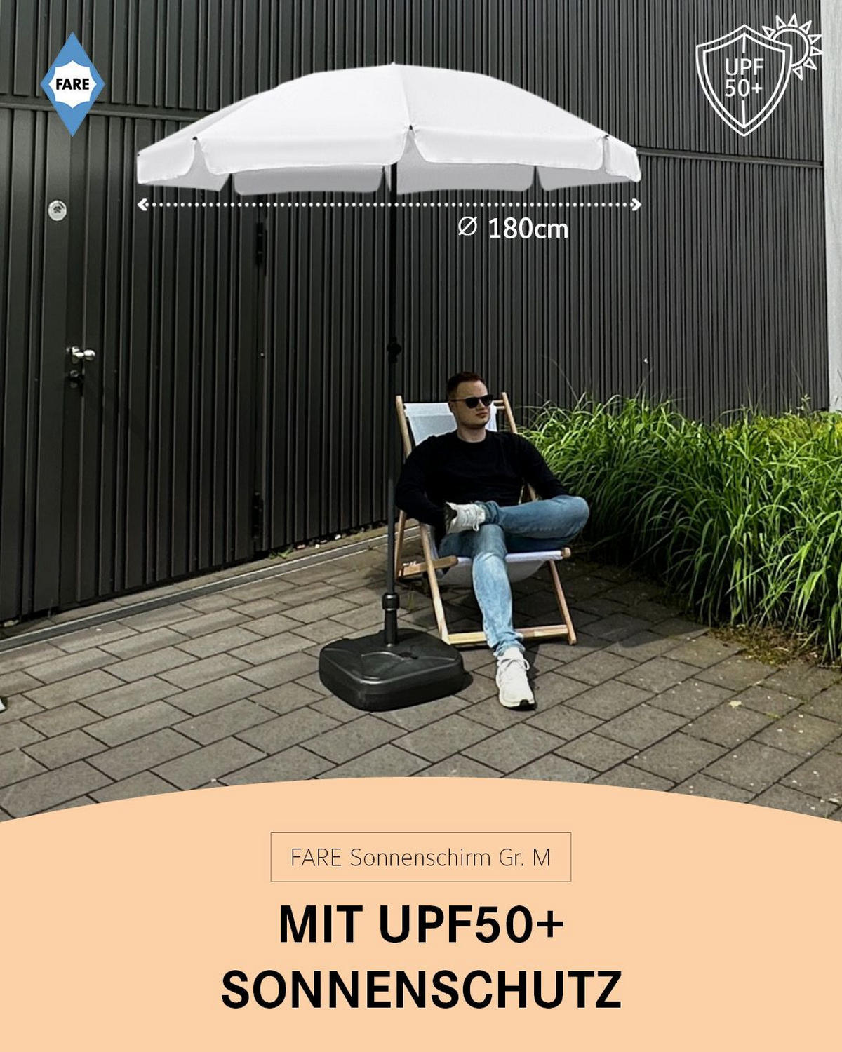 SONNENSCHIRM 180/180/127 cm - Weiß, Kunststoff (180/180cm) - FARE