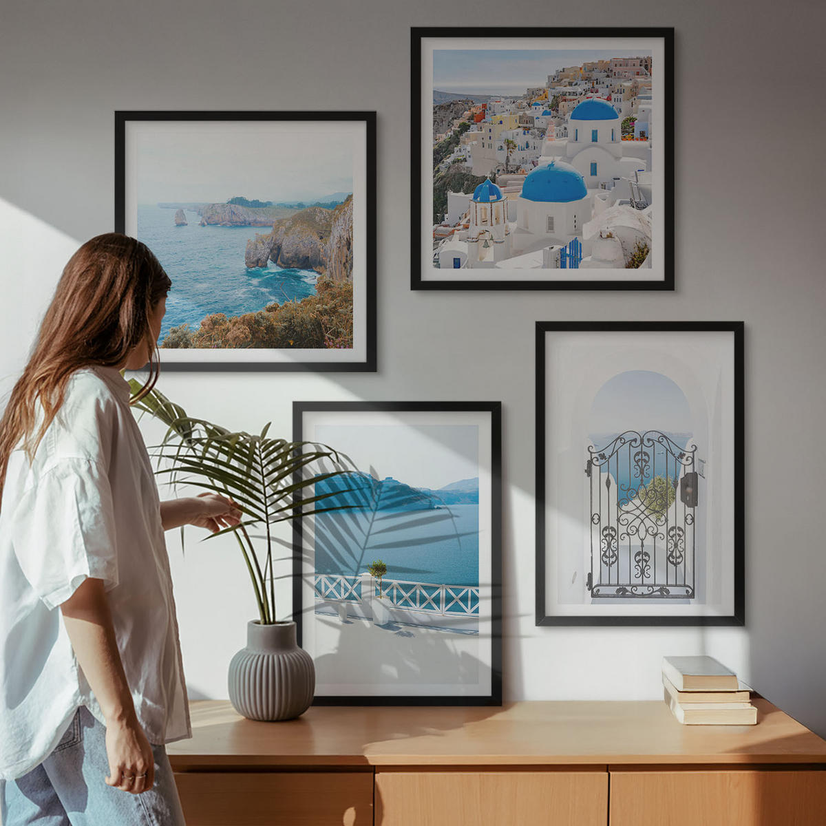 WANDBILDER 4er-Set - 50x50 cm & 40x60 cm Schwarzer Rahmen - Meeresarchitektur Griechenlands - Schwarz, Kunststoff (50/50cm) - ArtPrintCave