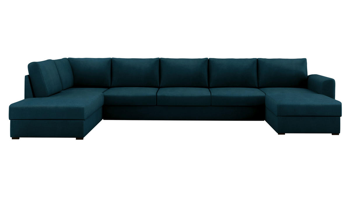 WOHNLANDSCHAFT Wilma Large Premium, Seite: Links - Türkis/Schwarz, Holz/Textil (370/85/186cm) - MIRJAN24