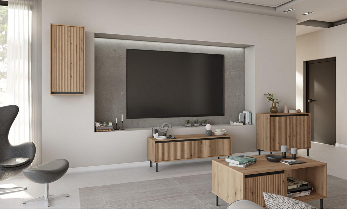 SIDEBOARD Osaka Eichenholzoptik Evoke 100 cm - Eichefarben/Schwarz, Holzwerkstoff/Metall (100.2/84.7/40cm) - Selsey