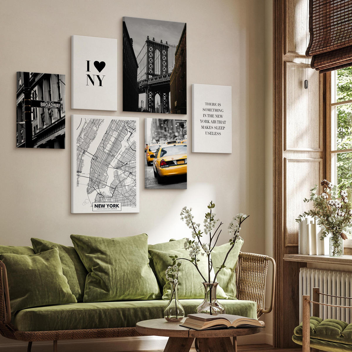 LEINWANDBILDER 6-er Set NY Architektur - Schwarz/Weiß, Textil (90/80cm) - Muralo