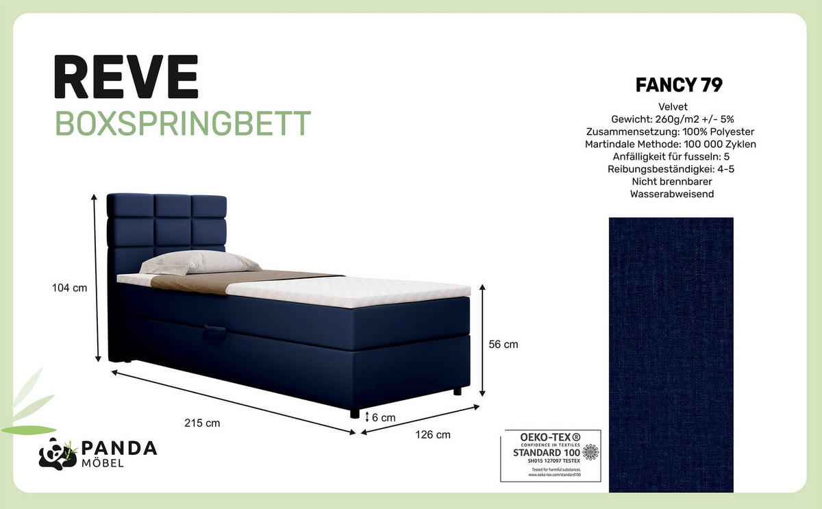 BOXBETT Reve 120 x 200 cm mit Bettkasten und Lattenrost ohne matratze - dunkelblau - Dunkelblau, Holz (120/200cm) - Panda Möbel