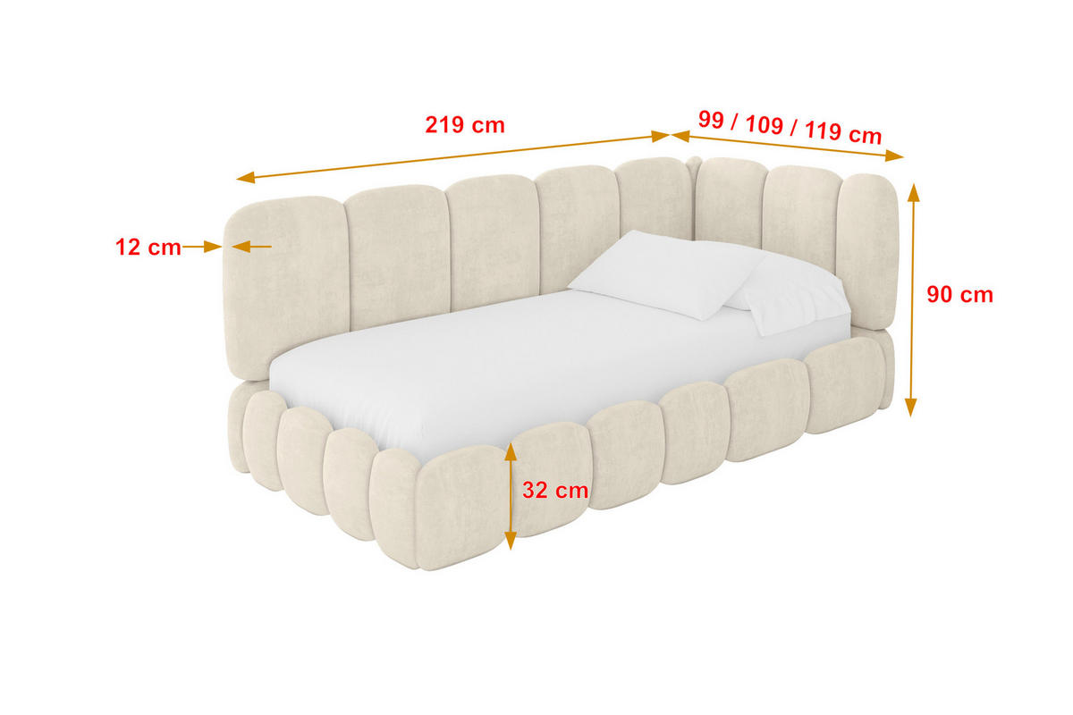 EINZELLBETT Jugendbett mit Bettkasten und Matratze H3/H4, Links - AVRY 80x200 Beige - Beige, Holzwerkstoff/Textil (80/200cm) - ALTDECOR