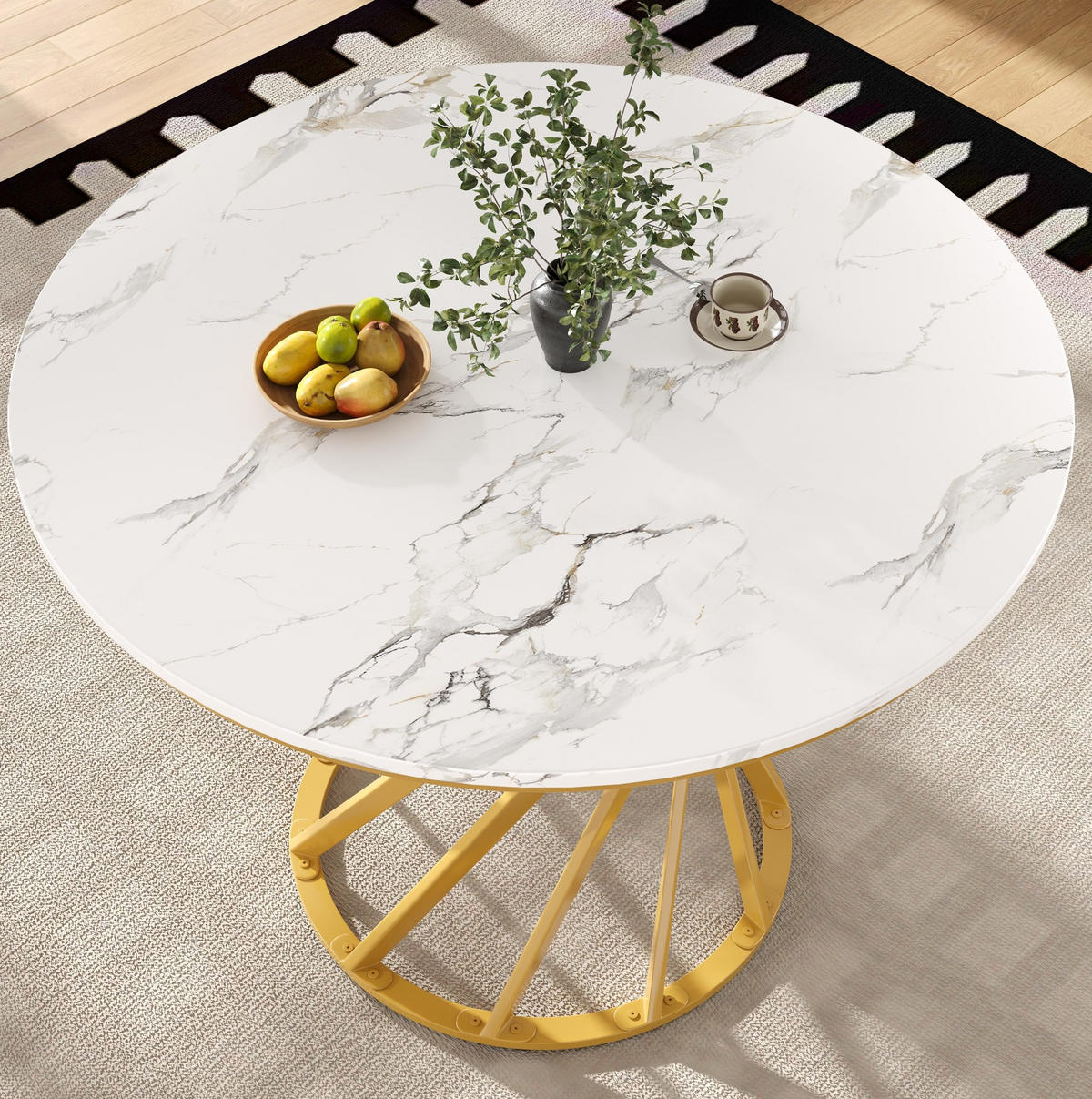 ESSTISCH 80/80/76 cm in Weiß mit Marmoroptik und goldfarbenem Metallgestell - Goldfarben, Holzwerkstoff (80/80/76cm) - Flora Grace
