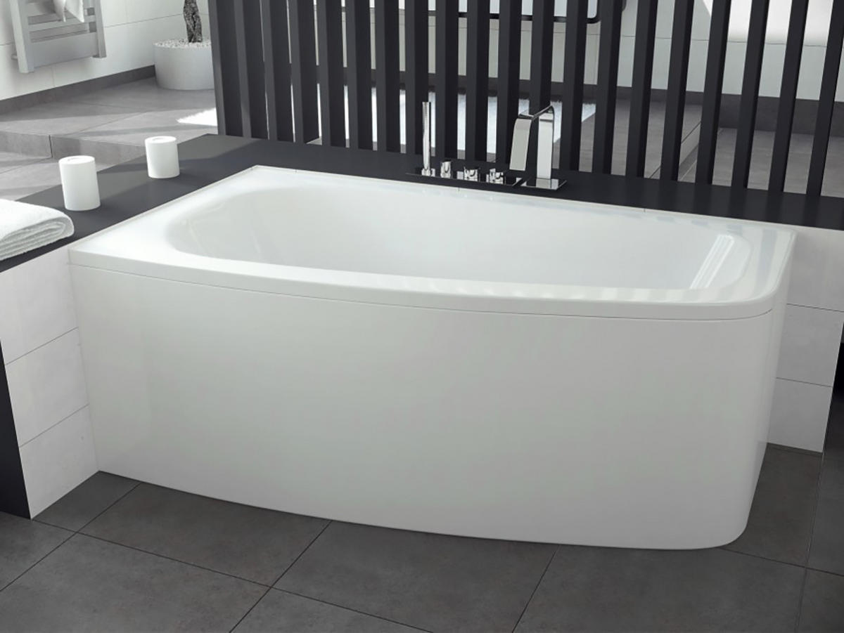 BADEWANNE Eckwanne LUNA 150/80 Links mit Styro Ablauf Füße - Weiß, Kunststoff (80/60.5/150cm) - bad land