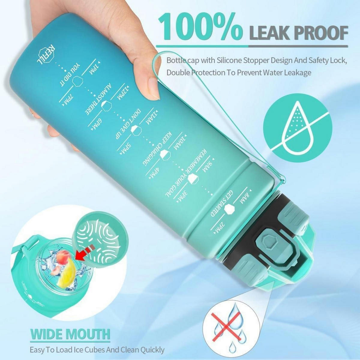 TRINKFLASCHE 1000 ml BPA-frei mit Zeitmarkierung - Türkis, Kunststoff (8/8cm)