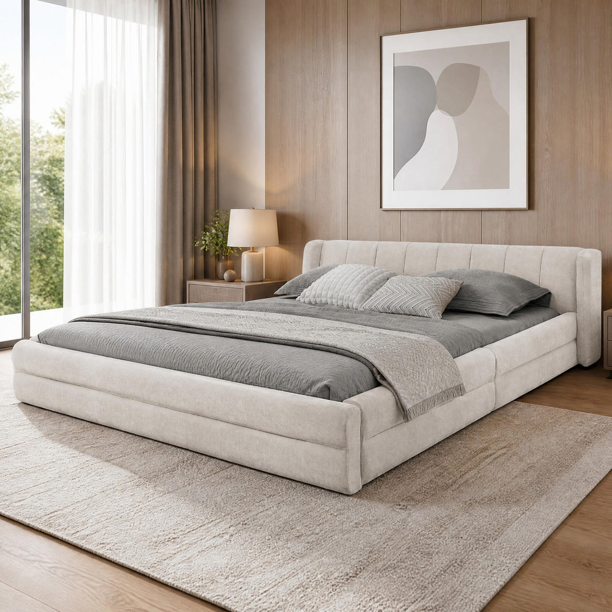 POLSTERBETT 160/200 cm in Beige Chenille mit Kopfteil - Beige, Holzwerkstoff/Textil (160/200cm) - CHICFURN