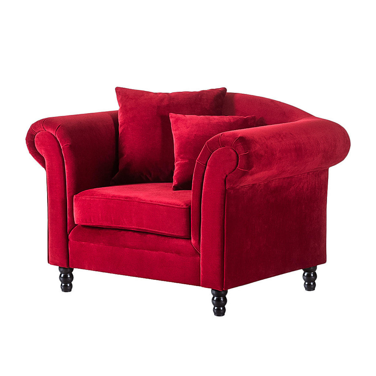 POLSTERGARNITUR - 3-2-1, Samt, Rot - Rot, Textil (1/1/1cm) - home24