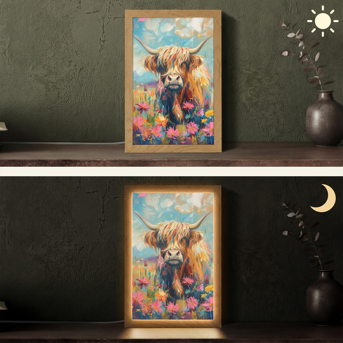 STOLNÁ LAMPA Škótsky horal - Príroda - Farebné - Kvety 20x30 cm - bordová, kompozitné drevo (8/20/30cm) - OnlyWow