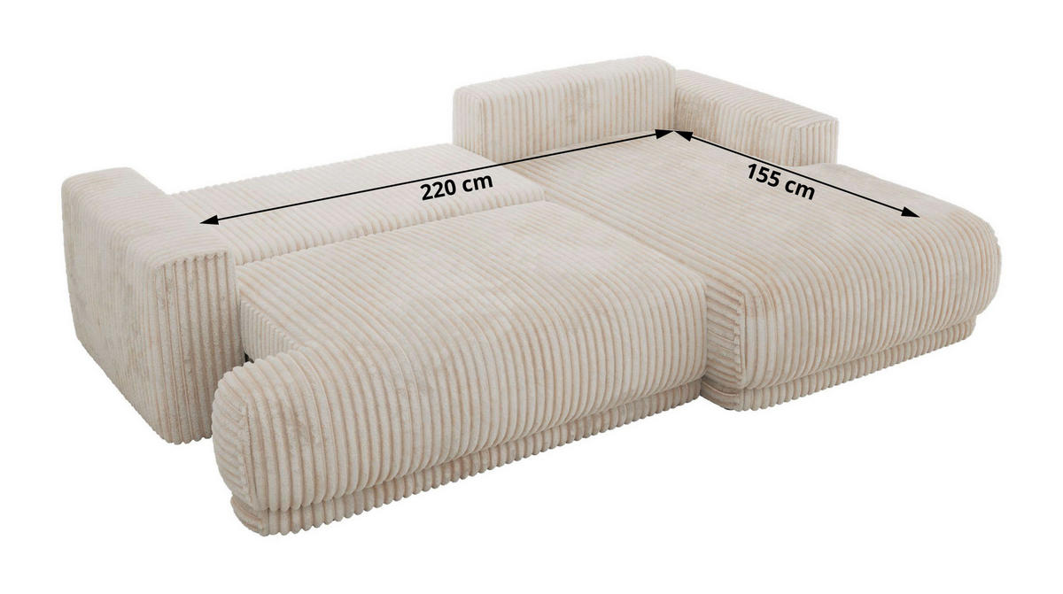 ECKSCHLAFSOFA RINA L Beige Cord - links - Beige/Schwarz, Kunststoff/Textil (267/170cm) - MKS