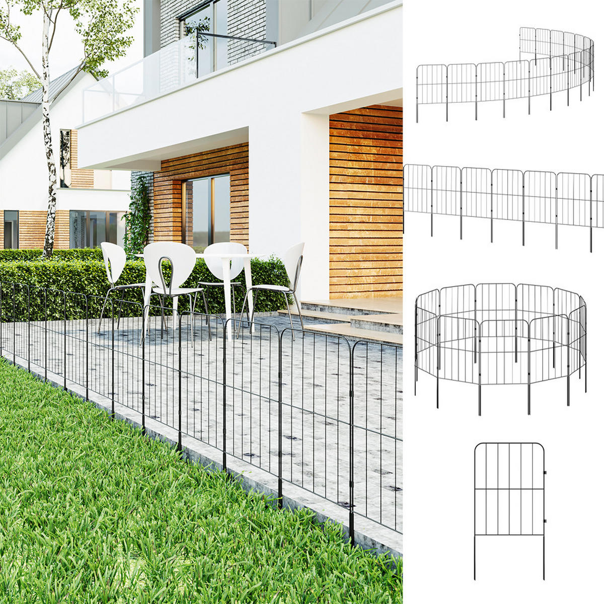 GARTENZAUN 25 Stück aus Metall in Schwarz Abnehmbares Design Robuste Metallkonstruktion je Paneel: 31 cm B × 61 cm H - Schwarz, Metall (31cm) - Livingandhome