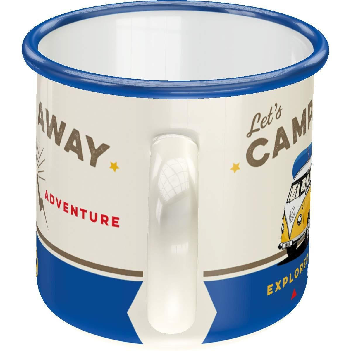 EMAILLE-BECHER 360 ml Volkswagen VW Bulli Let's Camp Away - Currygelb/Creme, Metall (0.36L) - Nostalgic-Art