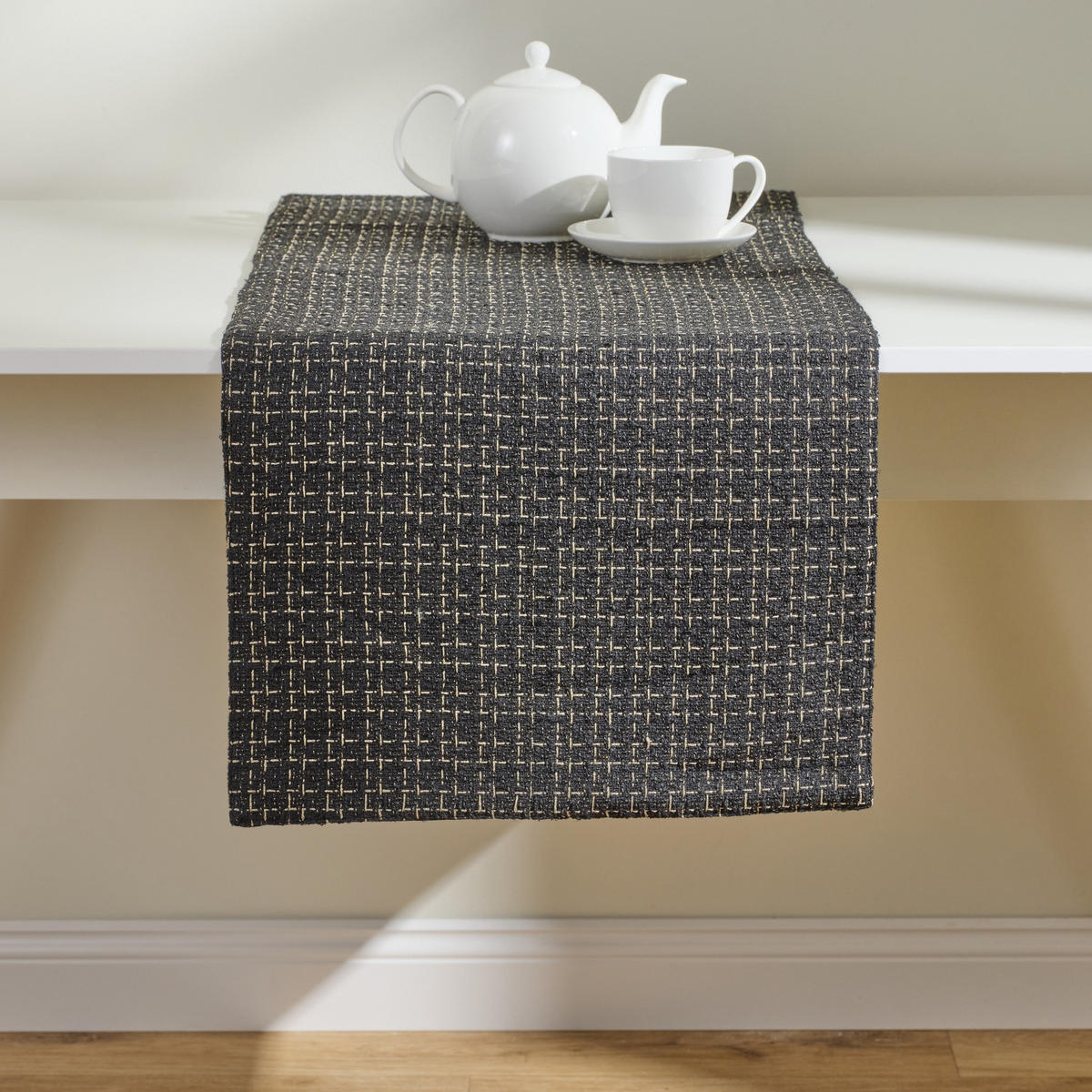 TISCHLÄUFER Balin - Schwarz, Textil (183/43/1cm) - home&you