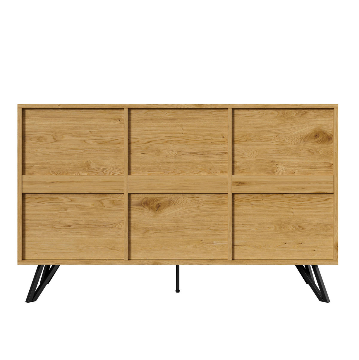 SIDEBOARD aus Spanplatte 140x40x75,5 cm Holzfarbe/Schwarz mit 3 Türen und Metallbeinen - Naturfarben, Holzwerkstoff (140/75.5/40cm) - IVMEU