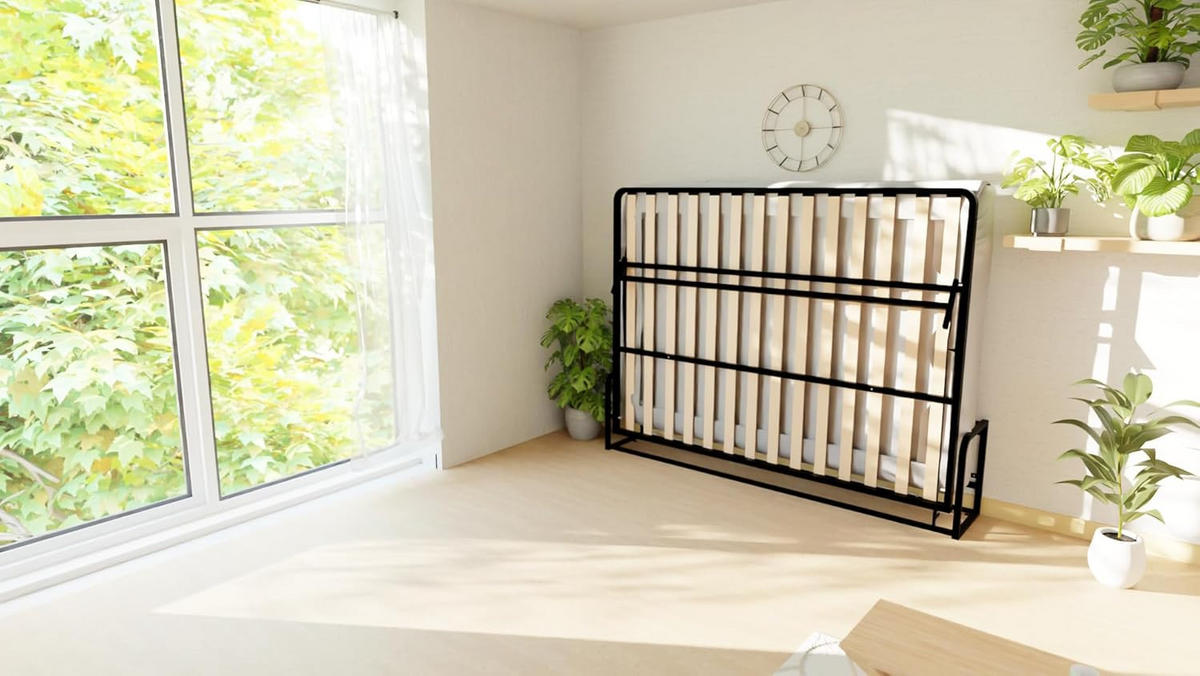 WANDBETT Murphy Classik 200x160 Horizontal, mit Gasdruckfeder-Mechanismus - Schwarz/Graphitfarben, Metall (200/160cm) - WallBedKing