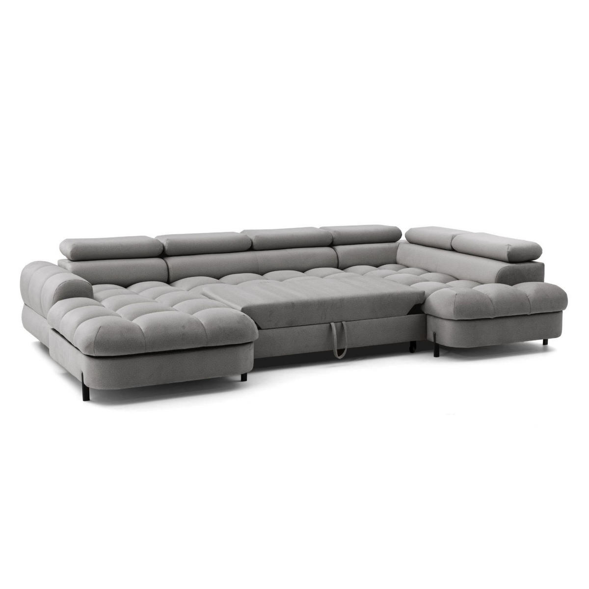 ECKSOFA U-Form BOWL U Rechts mit Schlaffunktion 125x265 Velours Grau - Schwarz/Grau, Holz/Textil (195/90/339cm) - Muffo
