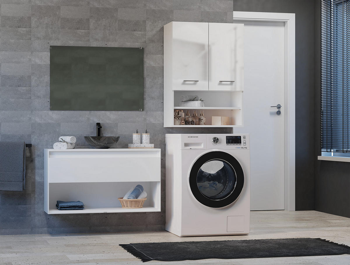 BADEZIMMER-HÄNGESCHRANK POLA MINI DK - WEISS GLÄNZEND - Weiß Hochglanz, Holzwerkstoff (64/90/30cm) - CDF