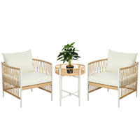 GARTENGARNITUR mit 2 Gartenstühle, 3er-Set Rattan Gartenmöbel-Set, Gelb+Creme - Gelb, Kunststoff - Outsunny