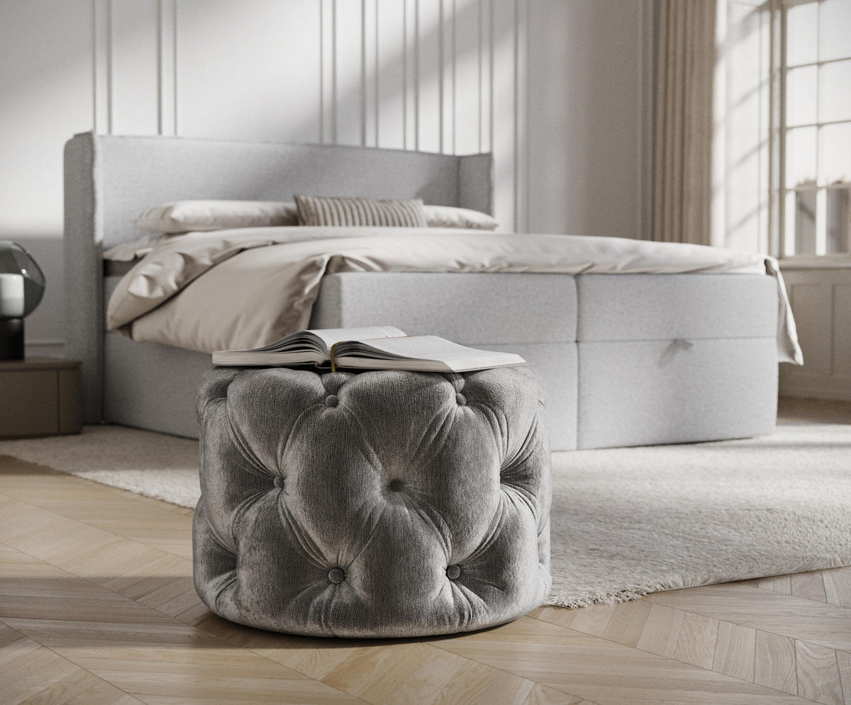 POUF Cosimo Grau Chenille - Schwarz/Grau, Holz/Holzwerkstoff (60/40/60cm) - Maison de Reve