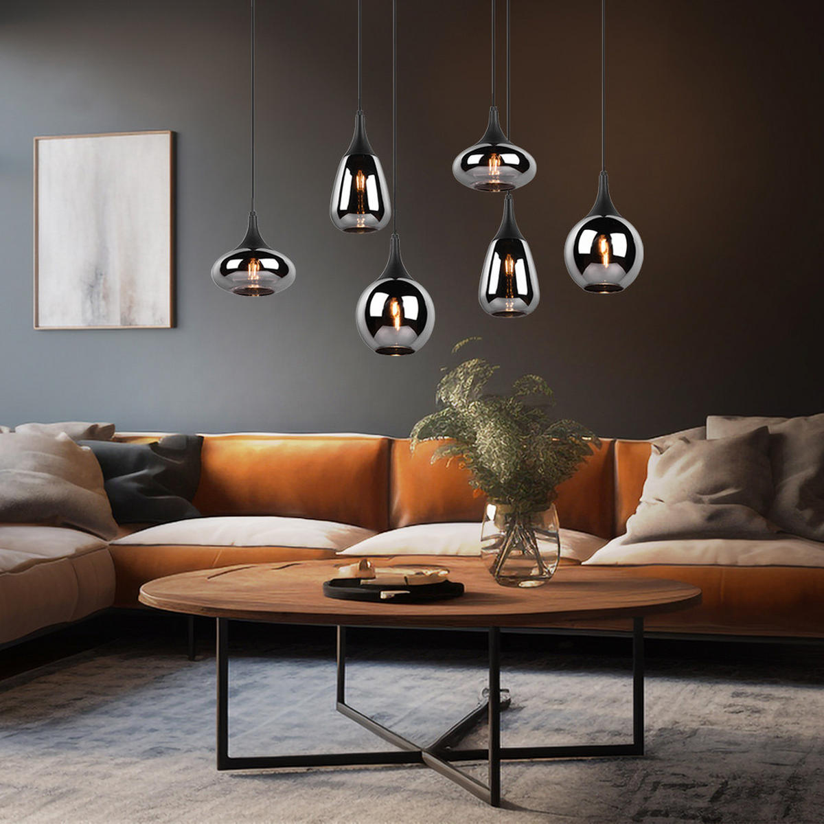 HÄNGELEUCHTE Metall Schwarz Glas Chrom 6-flammig - Schwarz, Glas (93/34/150cm)