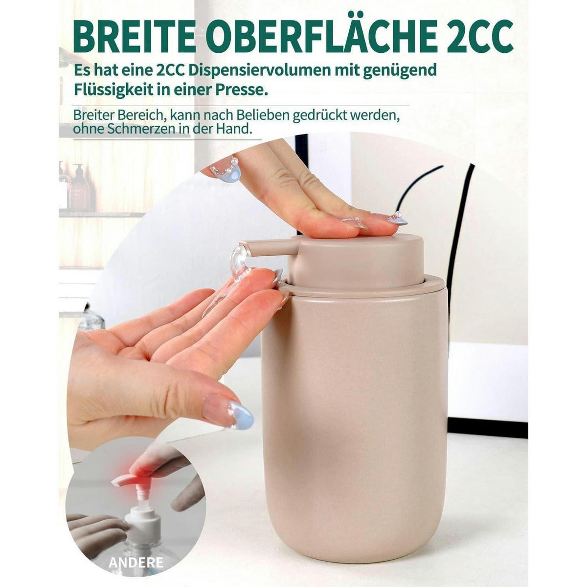 SEIFENSPENDER Keramik Khaki 350ml - Beige, Keramik (8/14/8cm)