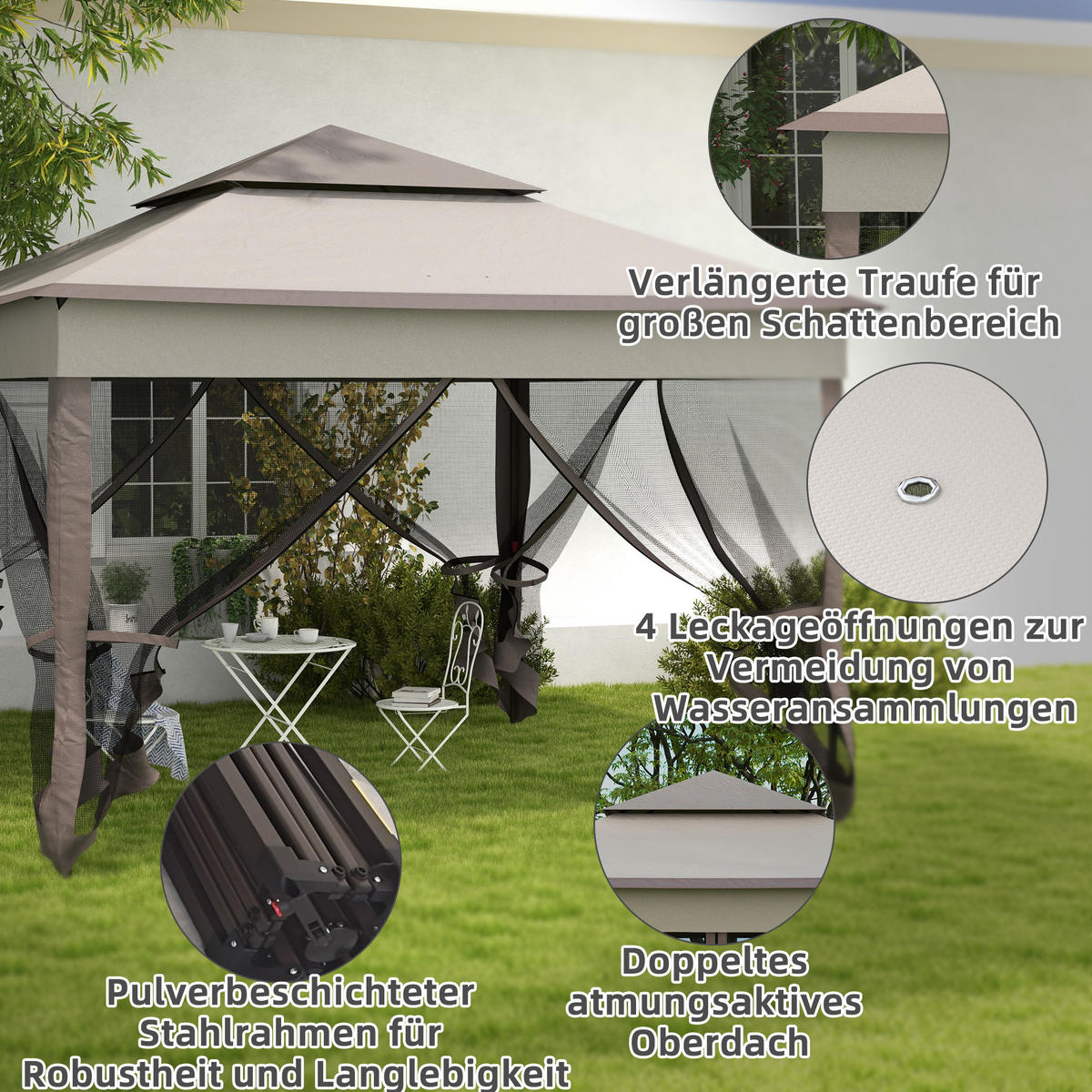FALTPAVILLON Pavillon Gartenzelt Seitenwänden Pop-up-Zelt 3,25 x 3,25 m Grau - Hellgrau, Metall (325/270/325cm) - Outsunny