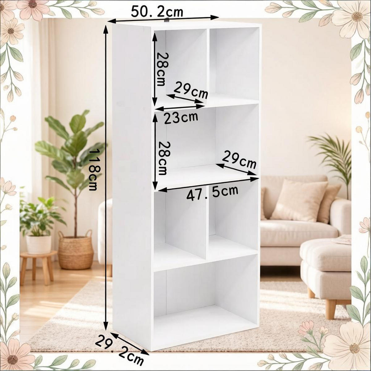 BÜCHERREGAL Weiß 6 Fächer 50/30/118 cm - Weiß, Holzwerkstoff (50/118/30cm) - PANGIVO