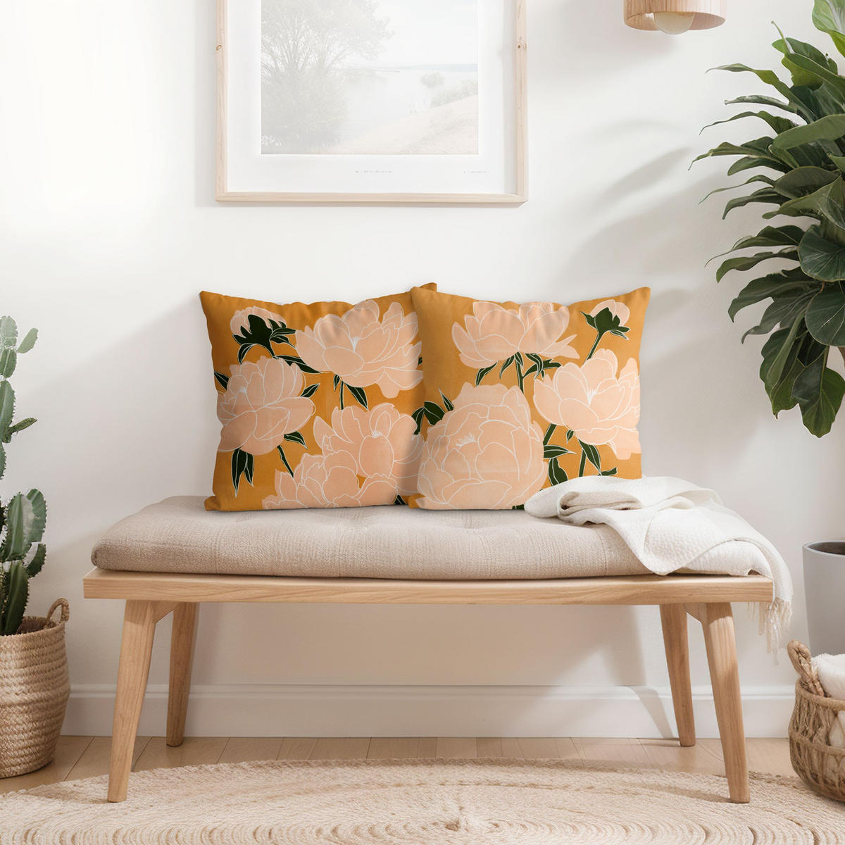 DEKOKISSEN 2er-Set Moderne Pfingstrosen 50/50 cm - Orange, Textil (50/50cm) - Bilderwelten