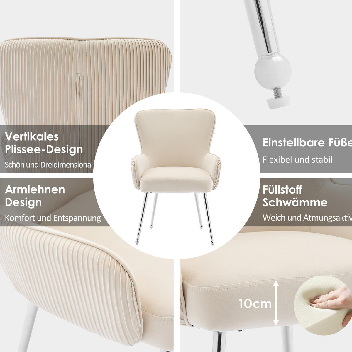 ARMLEHNSTUHL 4er-Set Samt Beige mit Metallbeinen - Beige, Metall (53/83/57.1cm) - Meubliv