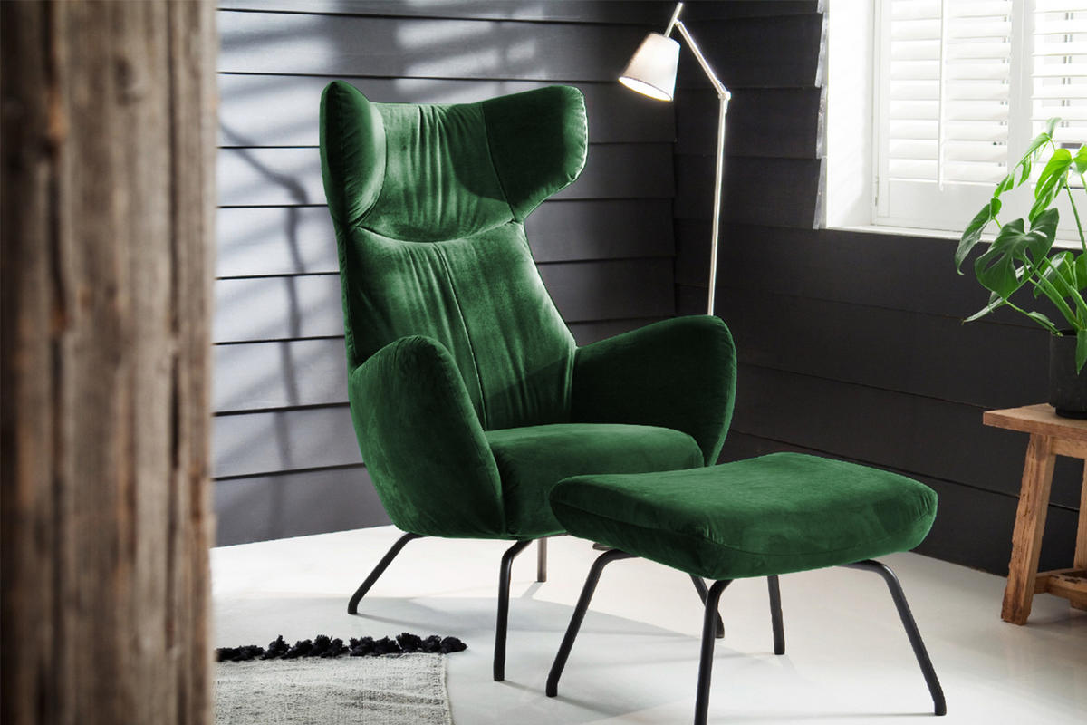 HOCKER LOTTE Smaragdgrün Velvet - Smaragdgrün, Textil/Metall (57/44/52cm) - KAWOLA