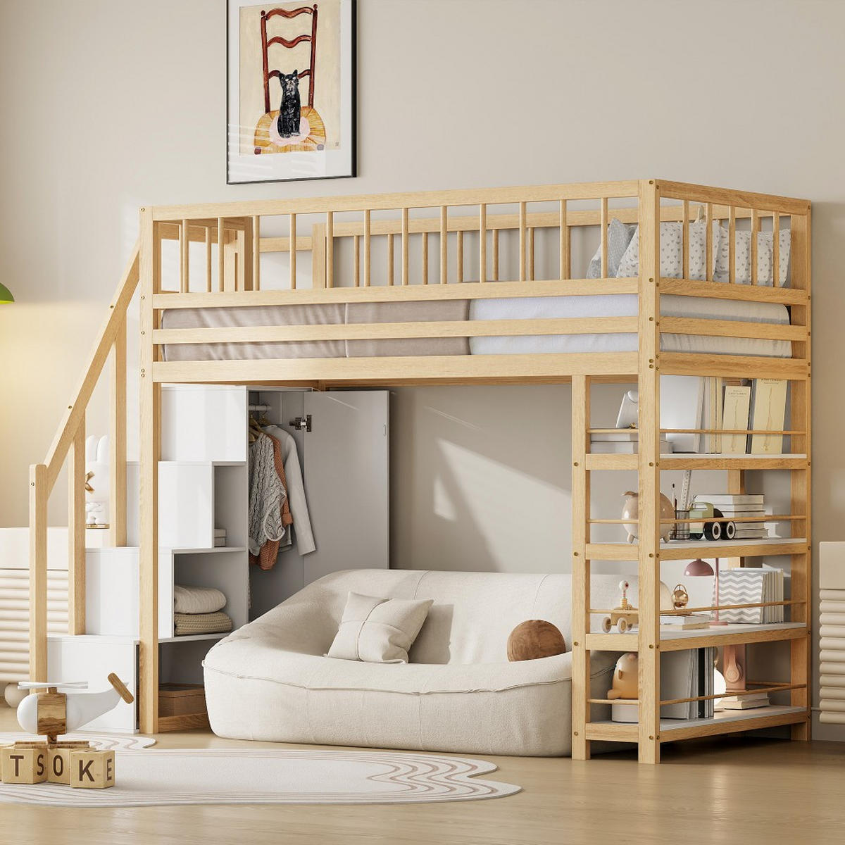HOCHBETT 90 x 200cm mit Sicherheitskletterleiter，Holzfarbe - Naturfarben, Holz (90/200cm) - KOMHTOM