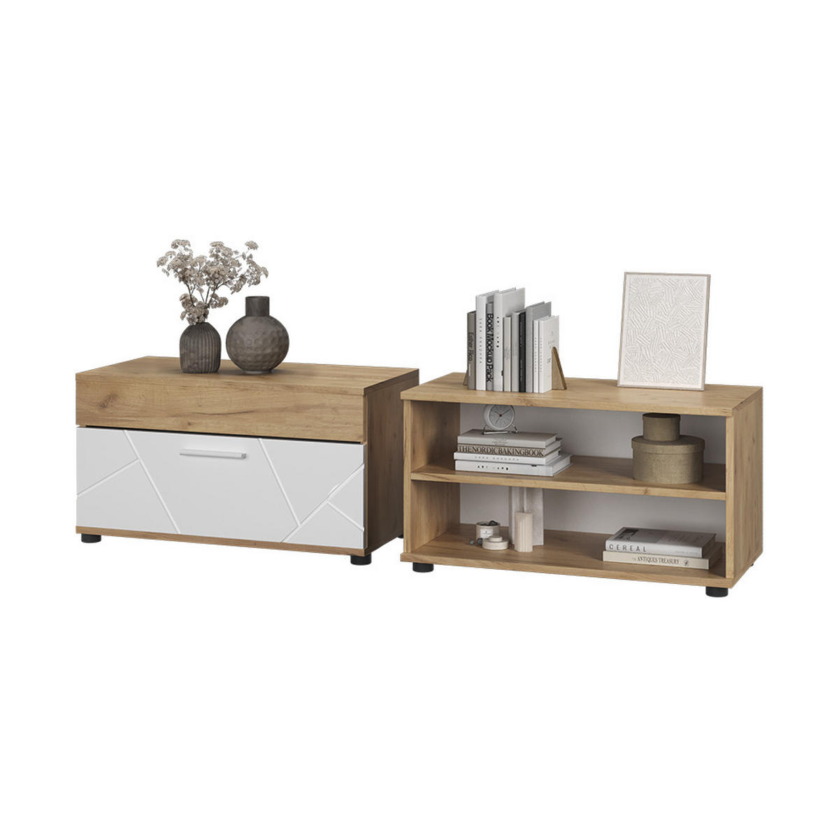 WOHNZIMMERSCHRÄNKE Berno Goldkraft Eiche/Weiß 2 Teile - Eiche Wotan/Weiß, Holzwerkstoff (70.8/38.9/35.3cm) - Vicco