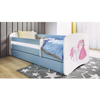 KINDERBETT Prinzessin und Pony 70x140 cm mit Matratze, Schublade, Rausfallschutz & Lattenrost, Blau - Blau, Holzwerkstoff (70/140cm) - RAUMHIRSCH FURNITURE