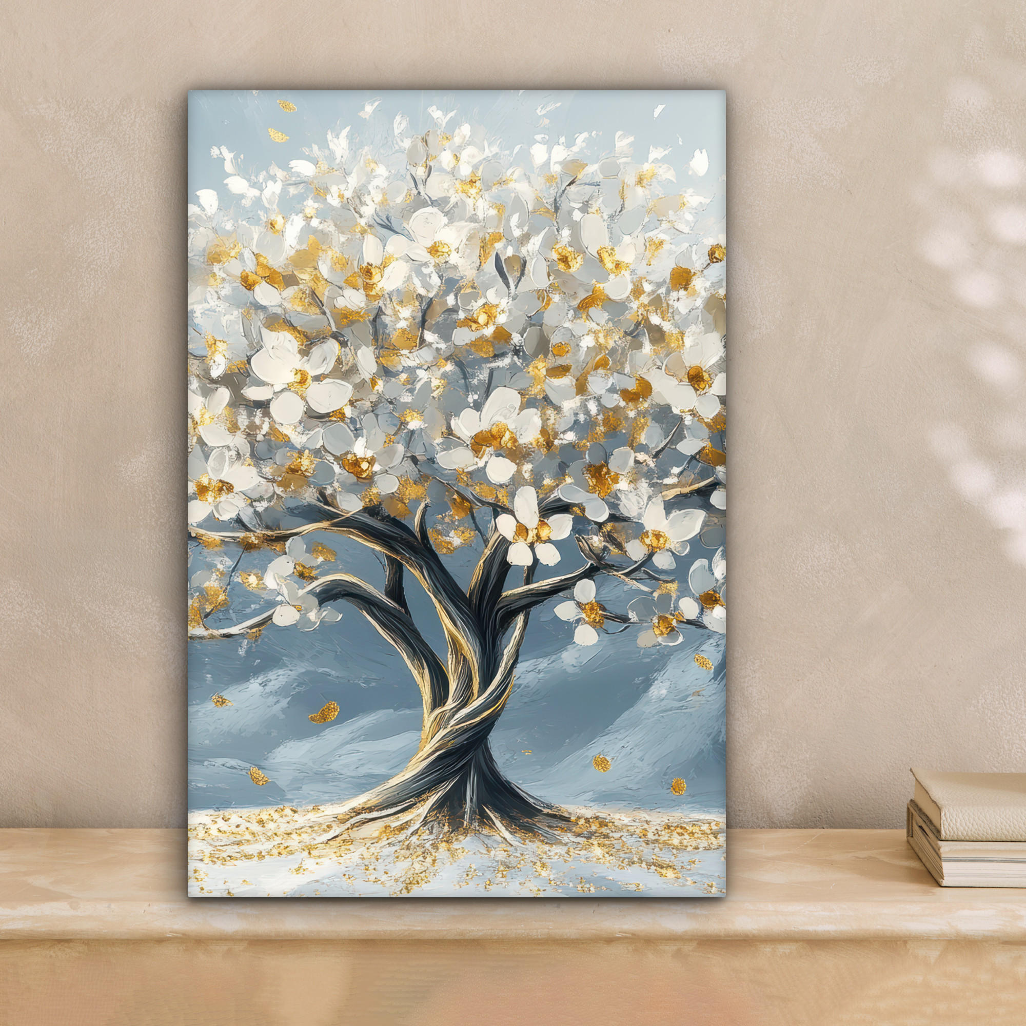 LEINWANDBILD Baum - Winter - Baum des Lebens - Modern - Gold 20x30 cm - Goldfarben, Textil (20/30cm) - MuchoWow