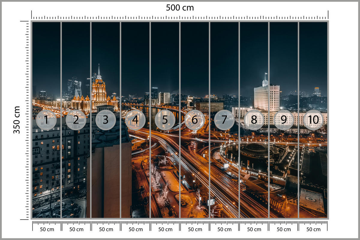 FOTOTAPETA Pre Obývaciu Izbu Moskva Noc Panoráma Metropola Ulice 500 x 350 cm - oranžová/hnedá, papier (500/350cm) - Muralo
