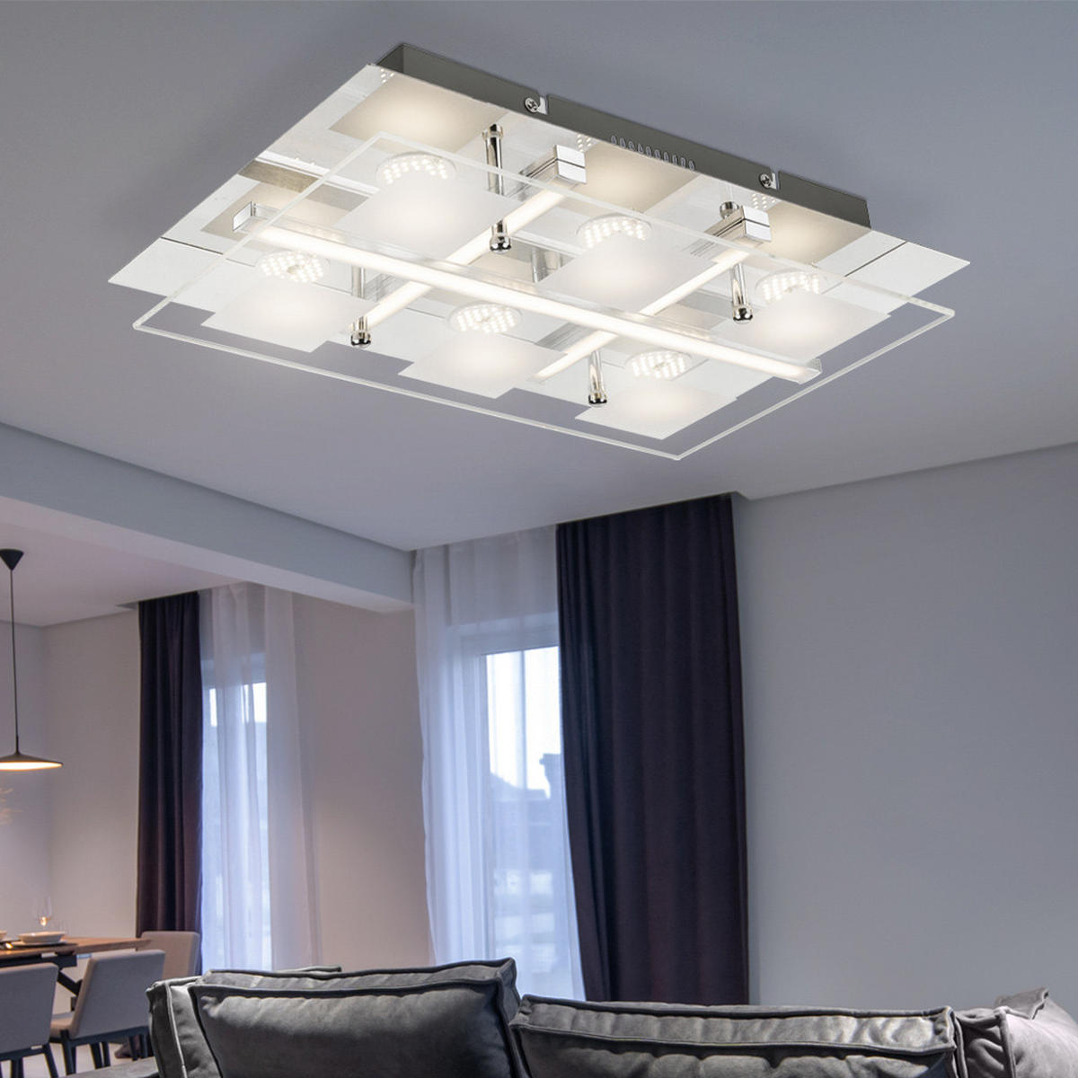 LED DECKENLEUCHTE Metall Weiß - Weiß, Glas (38/24/7cm) - Globo Lighting