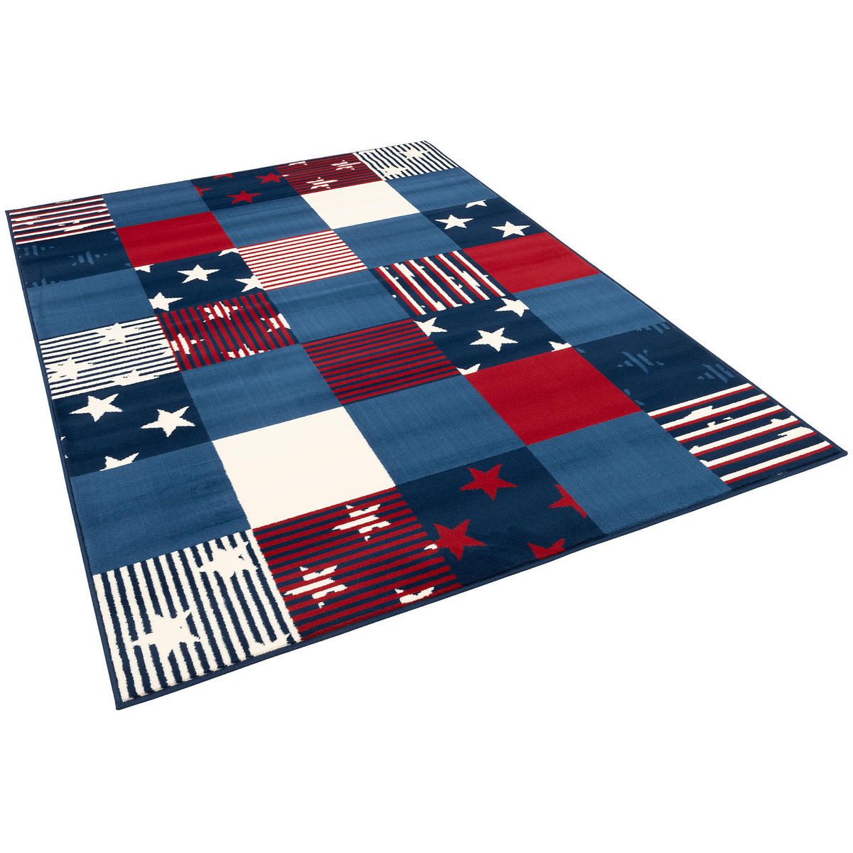 KINDER UND JUGEND TEPPICH SAMBA KARO STERNE - Blau/Rot, Textil (190/280cm) - Pergamon