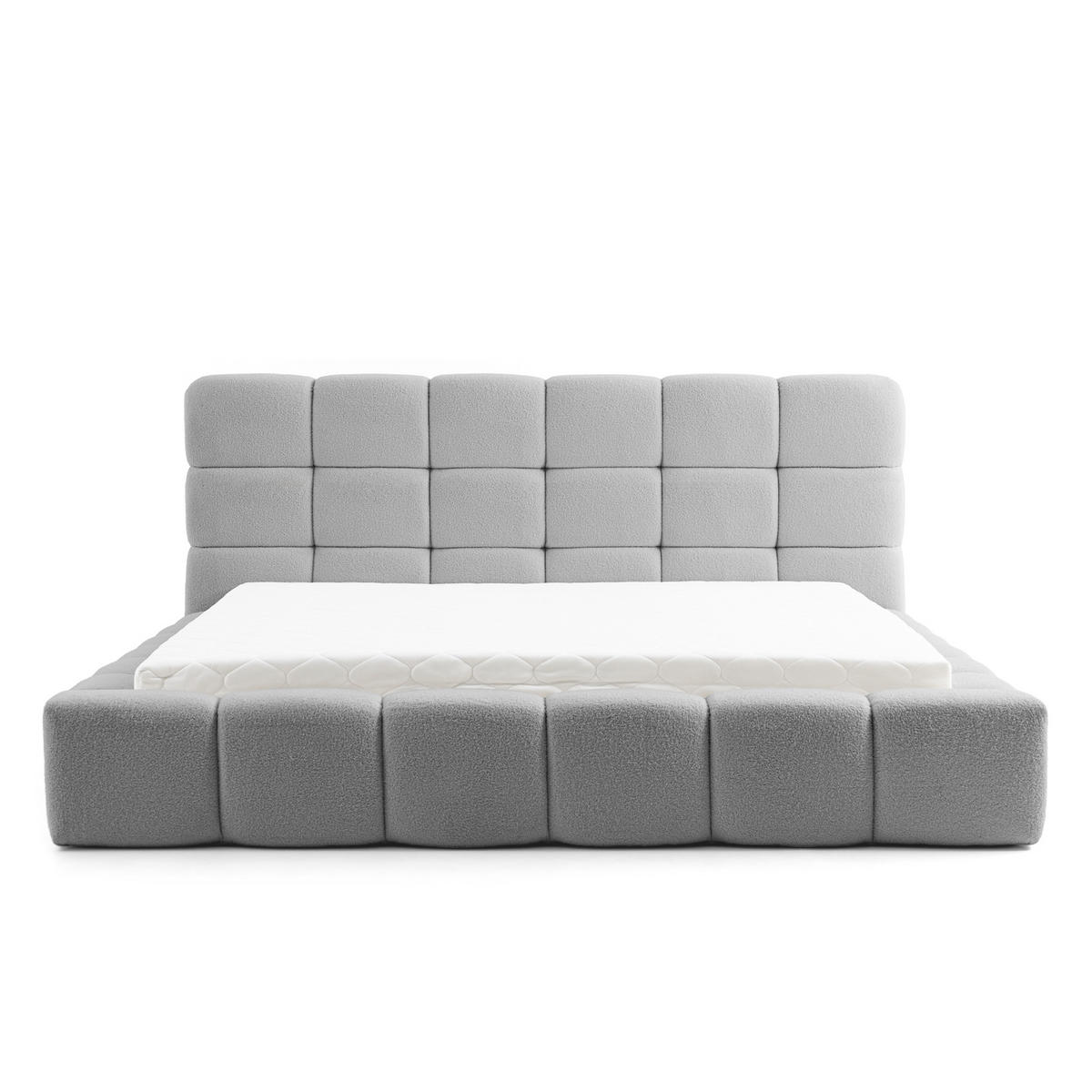 POLSTERBETT AMITY MAXI 140x200 cm in Grau, gepolstertes Kopfteil, Lattenrost, Bettkasten, Bouclé-Stoff - Naturfarben/Grau, Holz/Textil (140/200cm) - Muffo