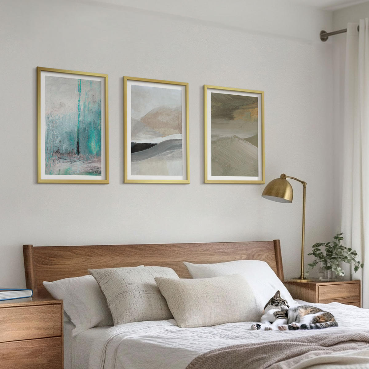 BILDER SET 3er Set - 40x60 cm Goldrahmen - Gemalte abstrakte Dekorationen - Goldfarben, Kunststoff (40/60cm) - TULUP