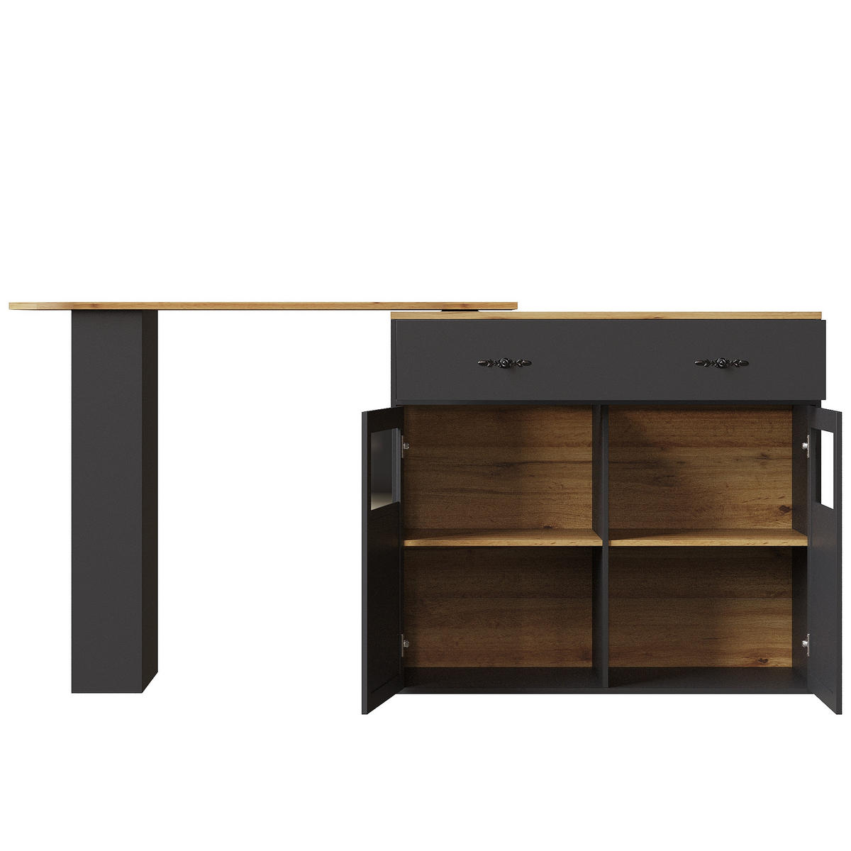 BARTISCH ausziehbarer mit Stauraum Schwarz - Schwarz, Holzwerkstoff (39/104/204cm) - Urban Meuble