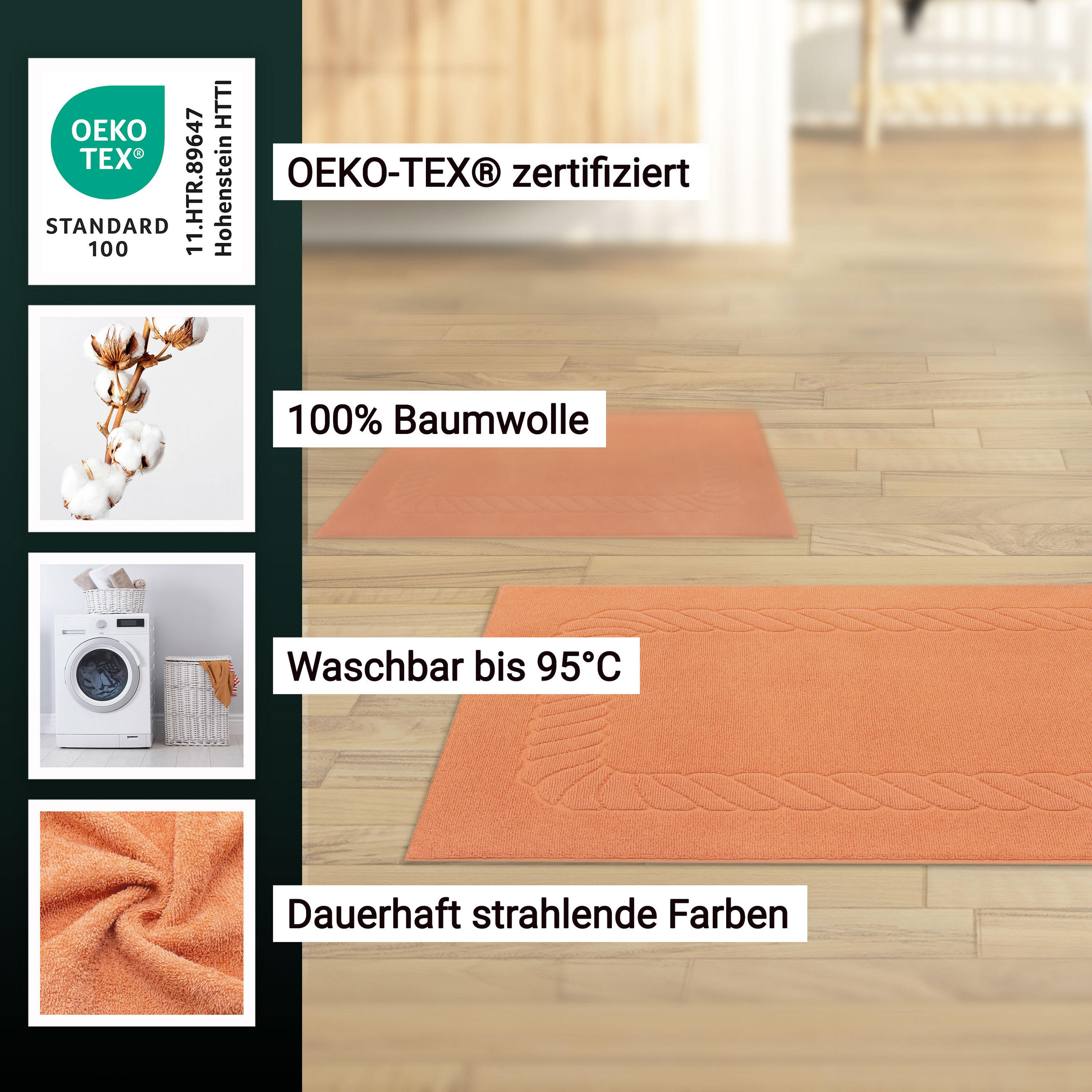 BADEMATTE, 2er-Set, 50x70 cm, 100% Baumwolle, Orange - Terracotta, Textil (50/70cm) - Zollner
