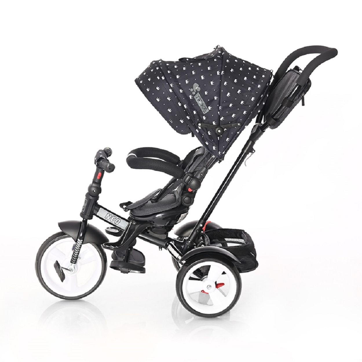 DREIRAD Neo 4 in 1 schwarz Krone EVA-Reifen, Schiebestange, Sitz drehbar, verstellbar - Schwarz, Metall (120/55/104cm) - Lorelli