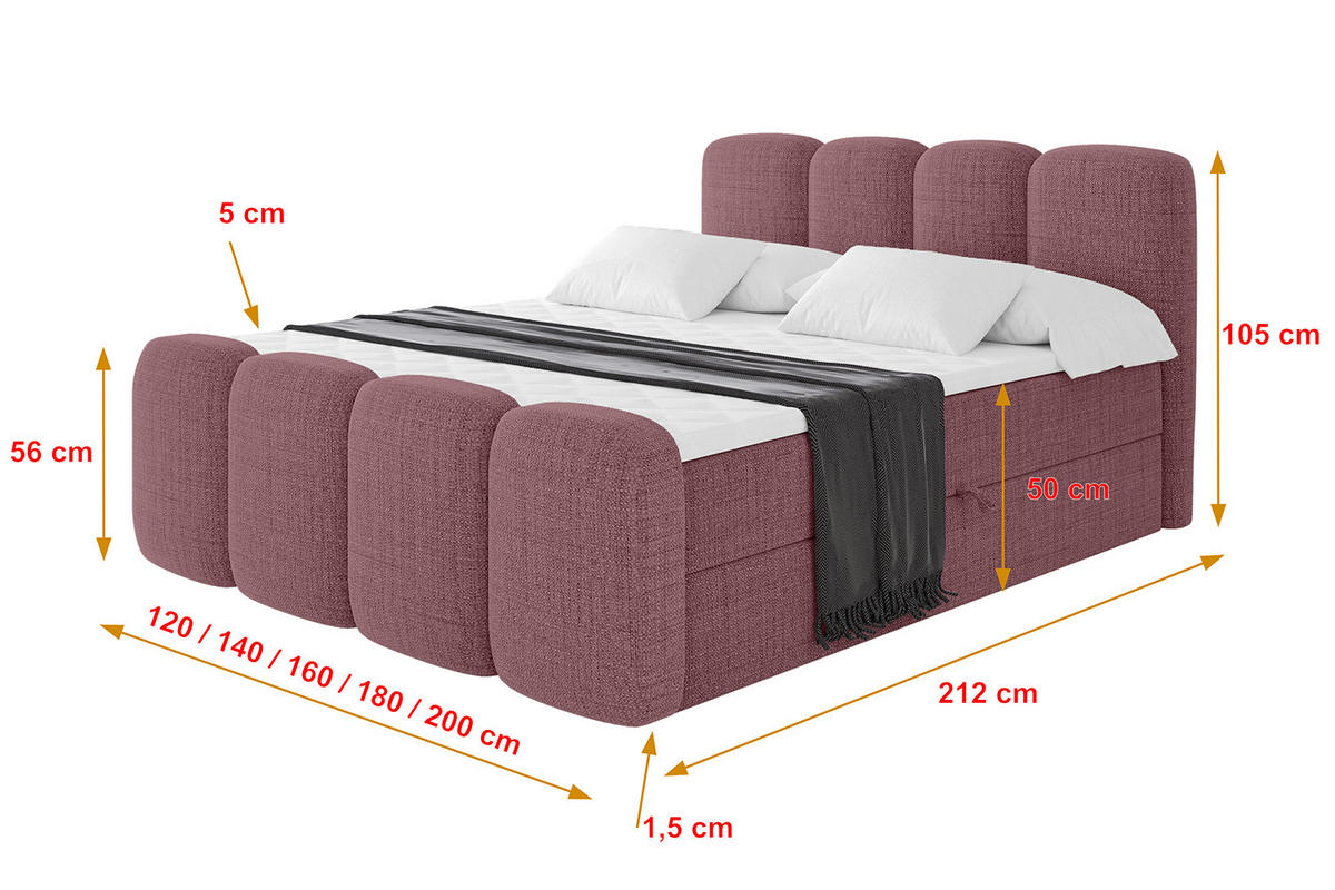 BOXBETT mit Matratze H4 und Lattenrost - NINA-Z - 200x200 cm Aragon - Altrosa - Pink, Holzwerkstoff (200/200cm)