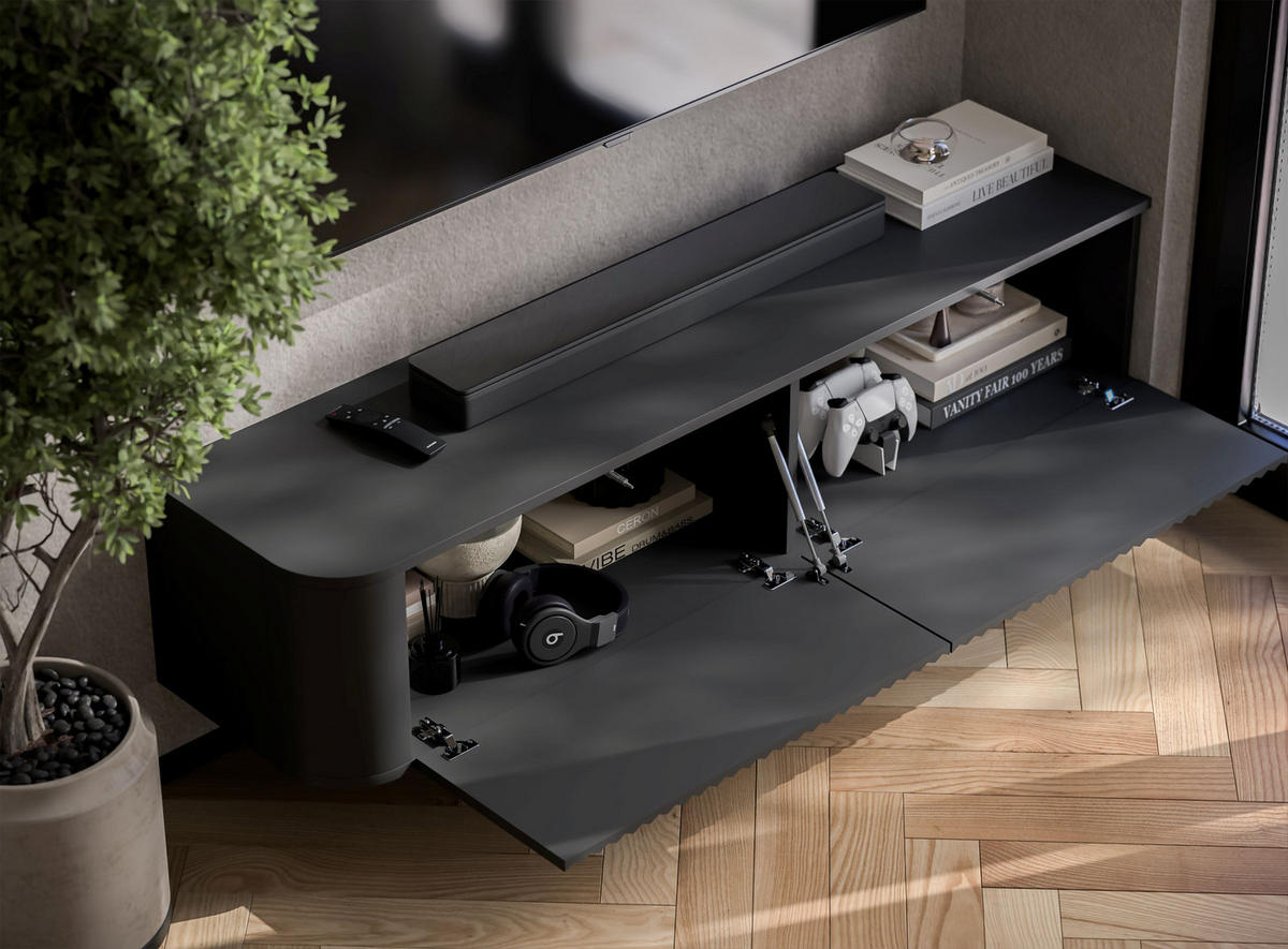 TV komoda Aurora matná čierna 140 cm - čierna, kompozitné drevo (140/30/35cm) - Meble Lindner
