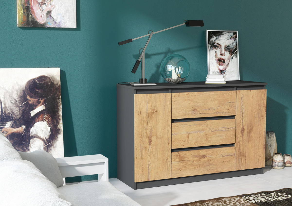 KOMMODE Anthrazit, Lancelot 120/79/39 - Anthrazit/Eiche San Remo, Holzwerkstoff (120/79/39cm) - RAUMHIRSCH FURNITURE