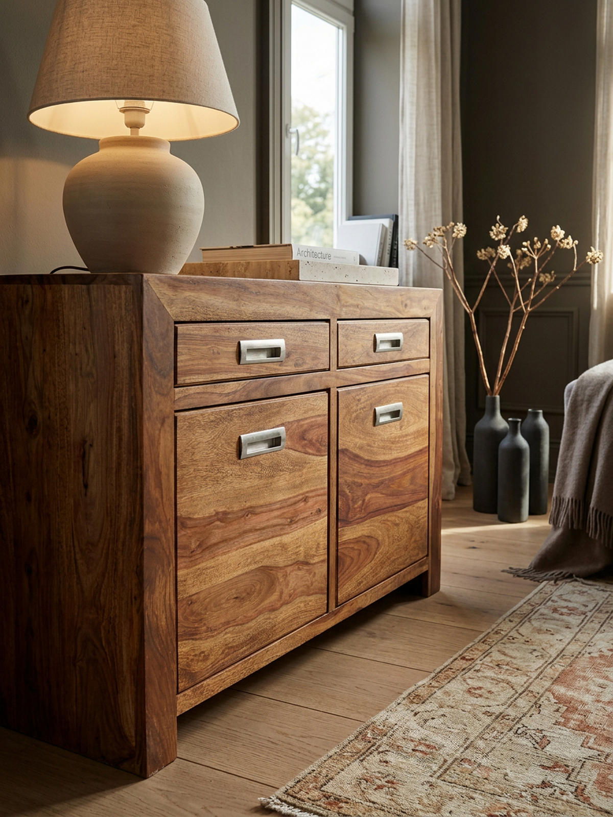 SIDEBOARD – Massivholz, 90 cm, 2 Türen, Schubladen, viel Stauraum - Braun, Holz (90/70/40cm) - KADIMA DESIGN