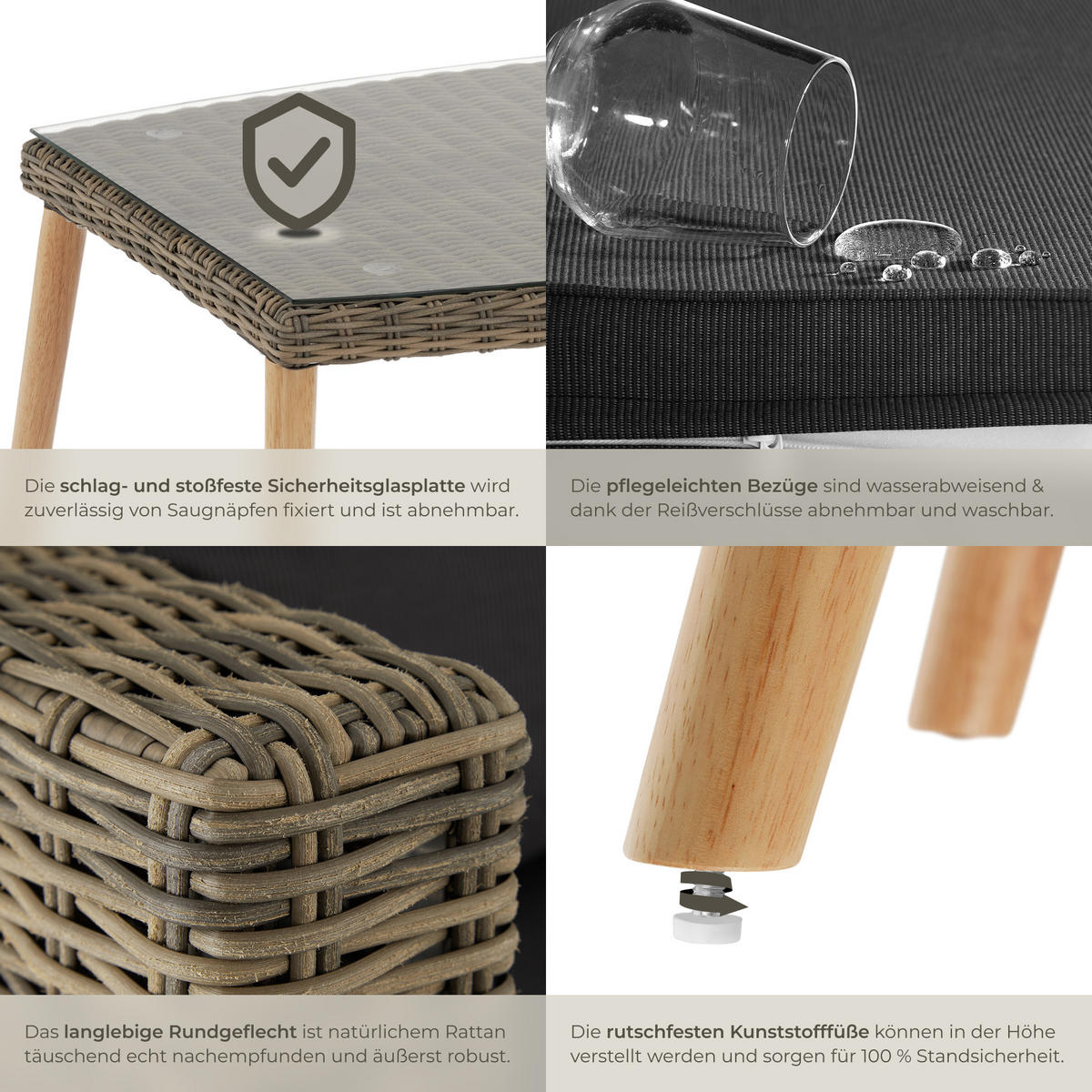 RATTANLOUNGE Pula,mit Sicherheitsglasplatte,natur - Naturfarben, Kunststoff/Metall - tectake