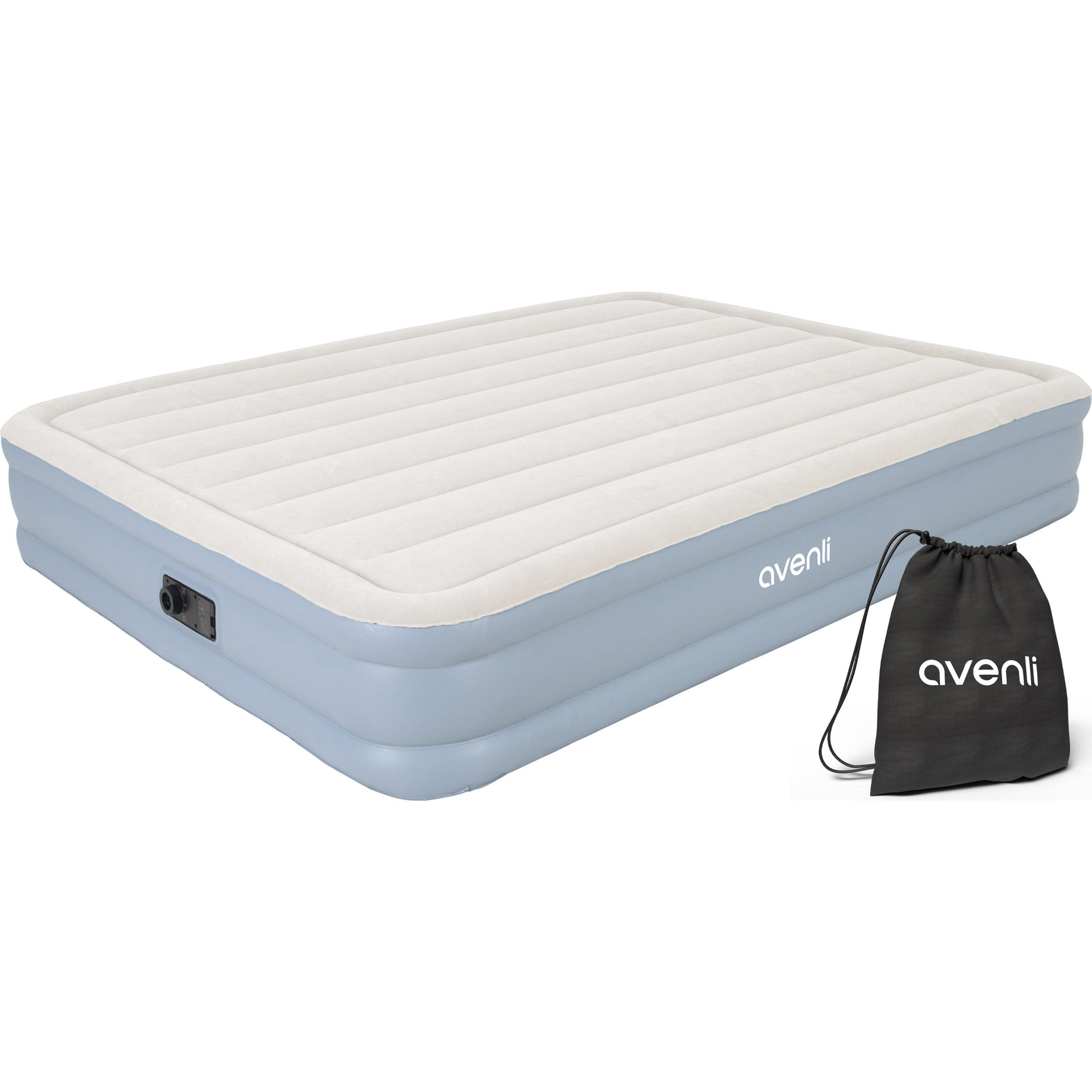 LUFTBETT Luftmatratze selbstaufblasend 203 x 152 x 33 cm mit integrierter Pumpe - Grau/Hellblau, Kunststoff (152/203cm) - Avenli