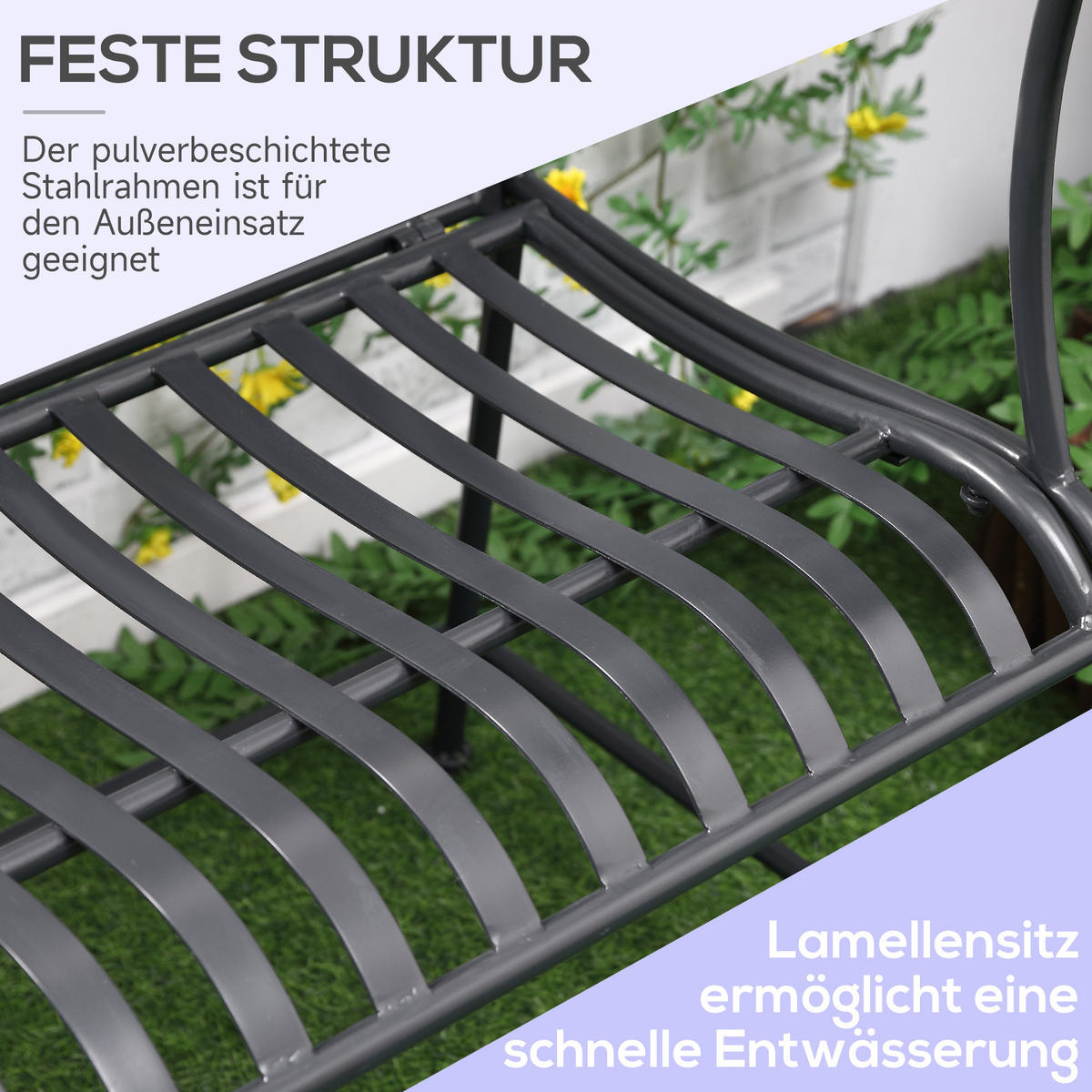 GARTENBANK, 2-Sitzer, bis 220 kg belastbar, 115,5 x 54 x 96 cm, Metall, Grau - Grau, Metall (115.5/96/54cm) - Outsunny